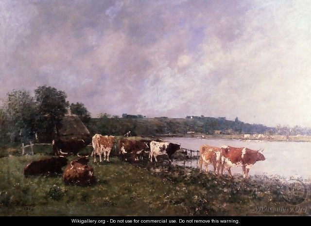 Cows on the Banks of the Touques 1880 - Eugène Boudin