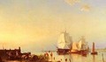 Three Mast Ships At Anchor - Barend Cornelis Koekkoek