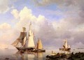 Vessels At Anchor In Estuary With Fisherman - Barend Cornelis Koekkoek