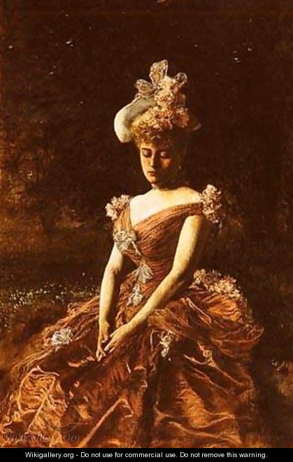 Portrait Of A Lady In A Pink Dress - Istvan Pekary