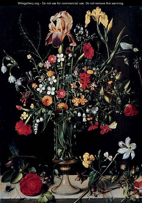 A still life of flowers in a vase - Ambrosius the Elder Bosschaert