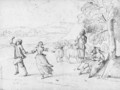 Shepherds dancing by the flute in an extensive landscape - Andrea Locatelli