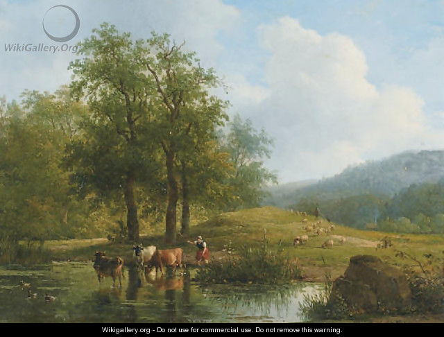 Herding the cattle in summer - Andreas Schelfhout