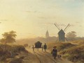 Figures on a dusty track in late afternoon - Andreas Schelfhout