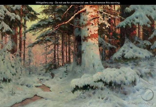 Winter Sunlight in the evergreen Forest - Andrei Nikolaevich Shilder