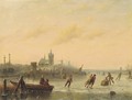 Winter Skaters on the Lake - Andreas Schelfhout