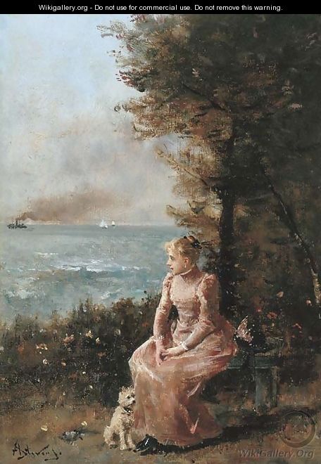 A Young Girl Seated by a Tree - Alfred Stevens