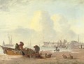 A coastal scene with fisherfolk in the foreground - Alfred Stannard