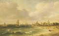 Figures on the foreshore, a busy harbour beyond - Alfred Vickers