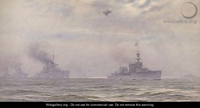 The German fleet, under escort to Scapa Flow, after its surrender in November 1918 - Alma Claude Burlton Cull