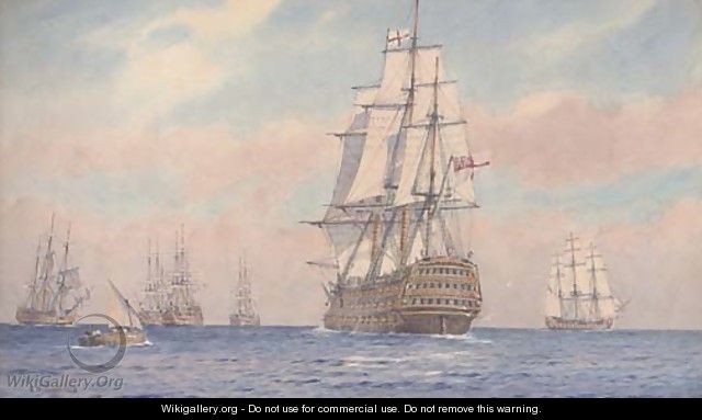 Nelson in H.M.S. Victory joining the fleet off Cadiz prior to the battle of Trafalgar - Alma Claude Burlton Cull