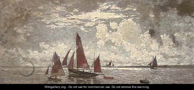 Red sailing boats at sea - Amedee Marcel-Clement