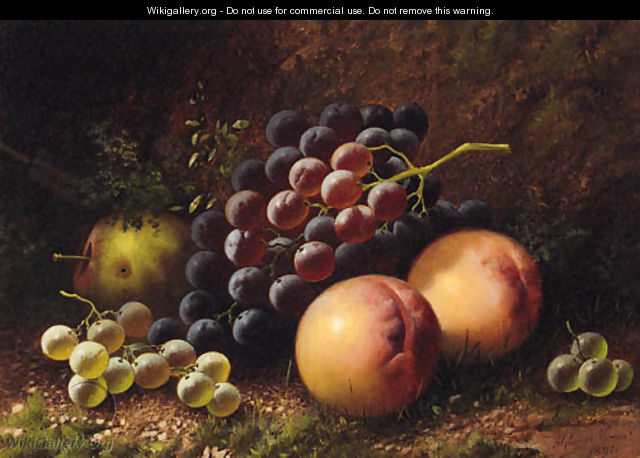 Grapes, Peaches and an Apple on a mossy Bank - Alphonse Vimont