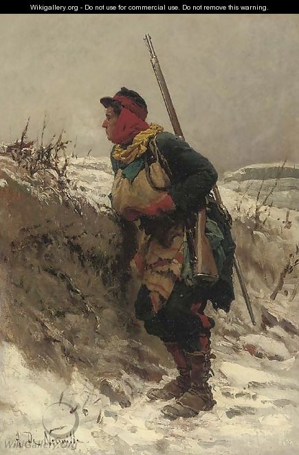 A French rifleman in the snow - Alphonse Marie de Neuville