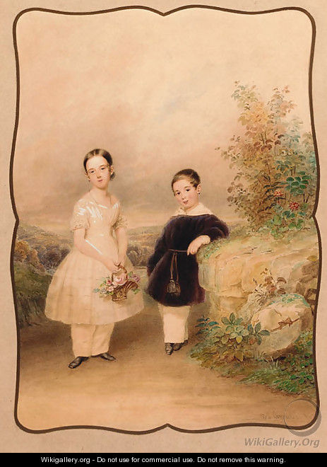 Two children in a summer landscape - Alois Von Anreiter
