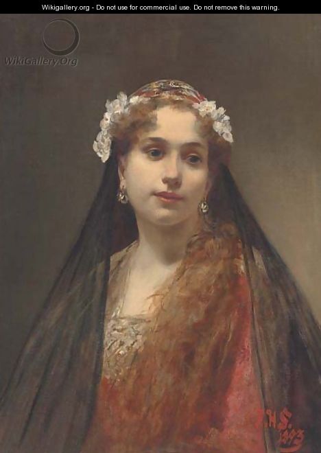 A young maiden dressed in a floral veil - Alois Hans Schram