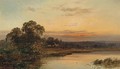 An autumnal sunset on the Thames at Hurley - Alfred de Breanski