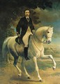 Equestrian Portrait of Henry Robert Clifton, on a grey horse, in a landscape, with Clifton Castle, Nottinghamshire, beyond - Alfred F. De Prades