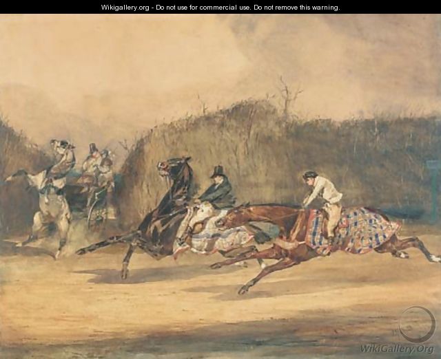 La rencontre evitee Galloping horsemen avoiding a horse and cart - Alfred Dedreux