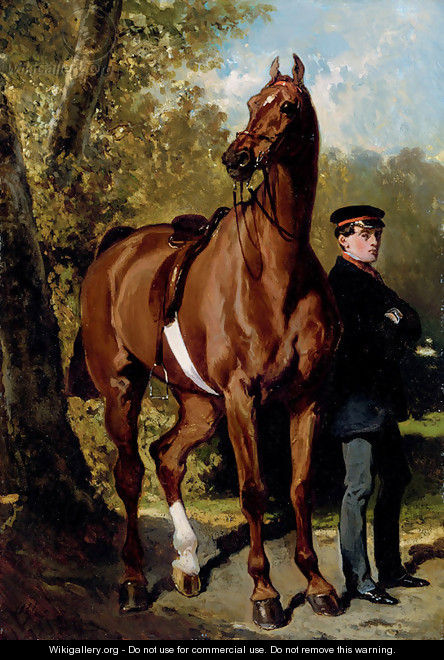 A Soldier with a Horse in a Landscape - Alfred Dedreux