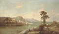 Figures before an italianate lake - Alfred Pollentine