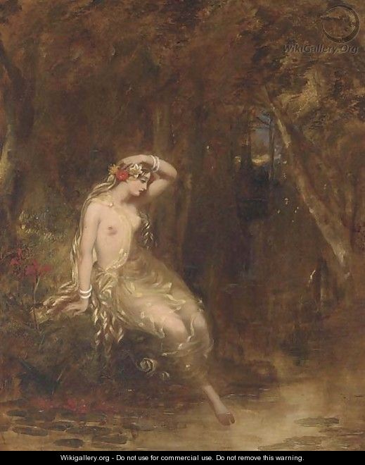 A nymph at the waters edge - Alfred Woolmer