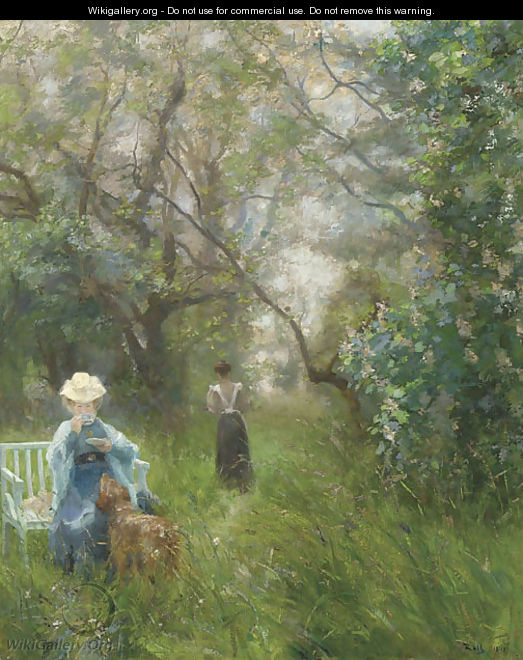 Tea in a sunlit glade - Alfred Roll