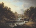 View on the River Almond, near Edinburgh, with Almondell Bridge and a fisherman - Alexander Nasmyth