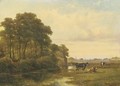 Cattle by a river, a town beyond - Alexander Hieronymus Jun Bakhuyzen