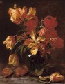Parrot tulips in a glass vase - Alexis Kreyder