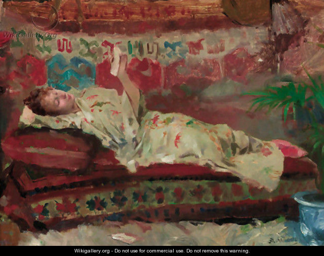 A reclining lady in a kimono - Albert Emile Artigue