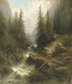 Waterfall cascading amongst pine trees in the Alps - Albert Rieger