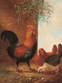 Poultry feeding by a wall - Albertus Verhoesen
