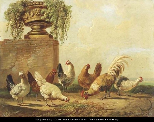 Poultry by a ruin - Albertus Verhoesen