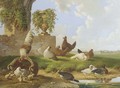Poultry and ducks by a ruin - Albertus Verhoesen