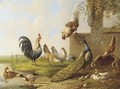 Poultry and a peacock by a ruin 2 - Albertus Verhoesen