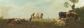 Cows in a panoramic polderlandscape - Albertus Verhoesen