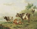 Cows by a fence - Albertus Verhoesen