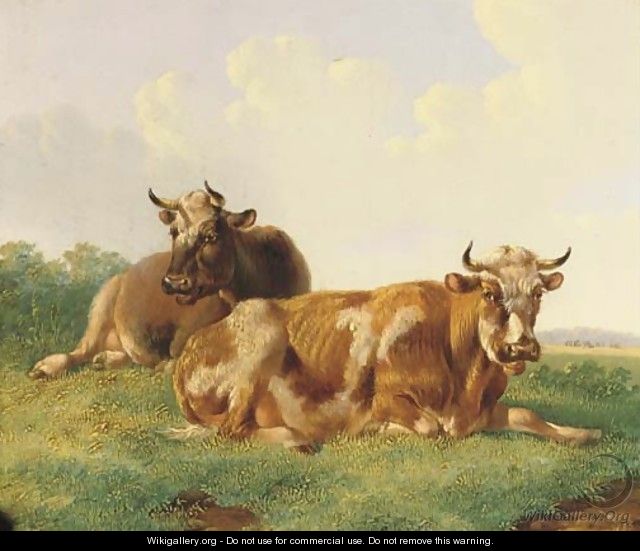 Cattle in a sunny meadow - Albertus Verhoesen