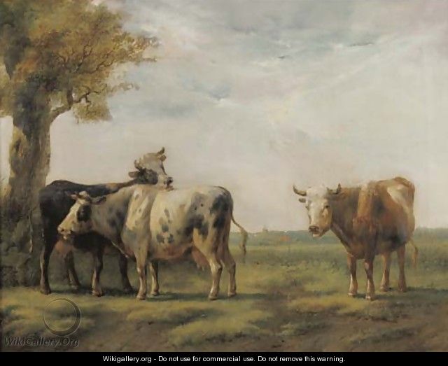 Cattle in a sunlit landscape - Albertus Verhoesen