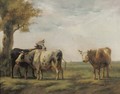 Cattle in a sunlit landscape - Albertus Verhoesen