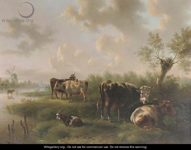 Cattle in a polder landscape - Albertus Verhoesen