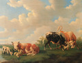 Cattle in a meadow - Albertus Verhoesen