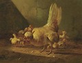 A hen and her chicks - Albertus Verhoesen