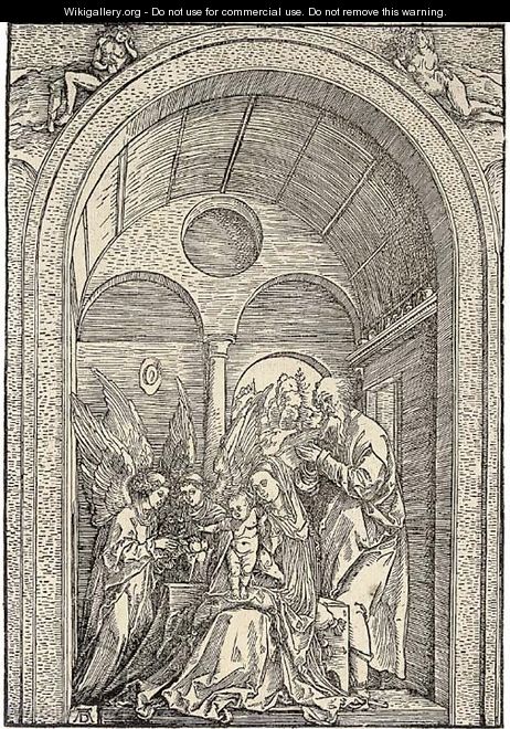 The Holy Family with two Angels in a vaulted Hall - Albrecht Durer