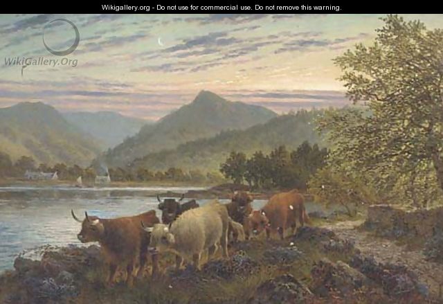 Cattle on the waters edge at Brodick, Arran - Albert Dunnington