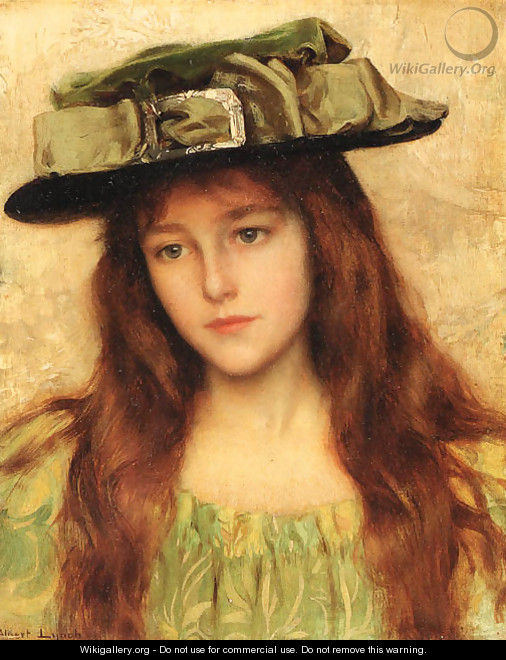 Young beauty in a green hat - Albert Lynch