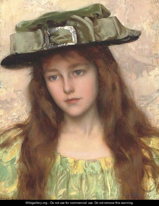 A Young Beauty in a Green Hat - Albert Lynch