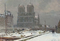 Notre-Dame de Paris, vue prise du quai Saint-Michel, en hiver, par temps de neige - Albert Lebourg