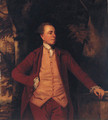 Portrait of Richard Crofts, three-quarter-length, in a dark red coat and breeches, and striped waistcoat, his left hand resting on a plinth - (after) Sir Joshua Reynolds